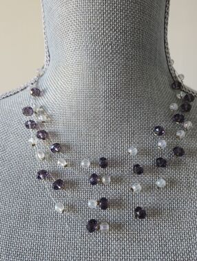 Vintage 4 Strand Floating Necklace with Pierced Dangle Earrings